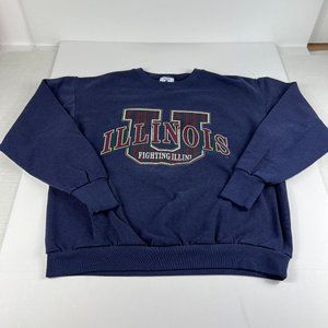 VTG 90s Illinois Fighting Illini Sweatshirt Fits Large Blue Crewneck USA Tag XL